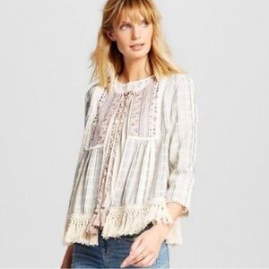 Boho Cotton Cardigan with Tassels | Size Small